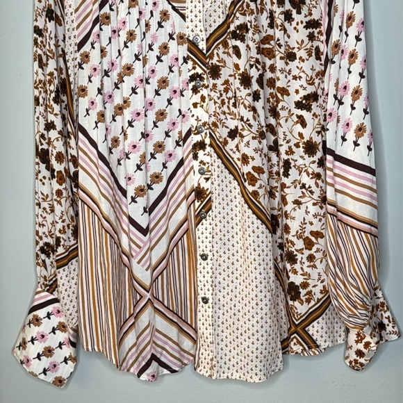 Free People Hazel Buttondown Oversized Top in Tea Combo Size Medium NWT - Picture 5 of 9